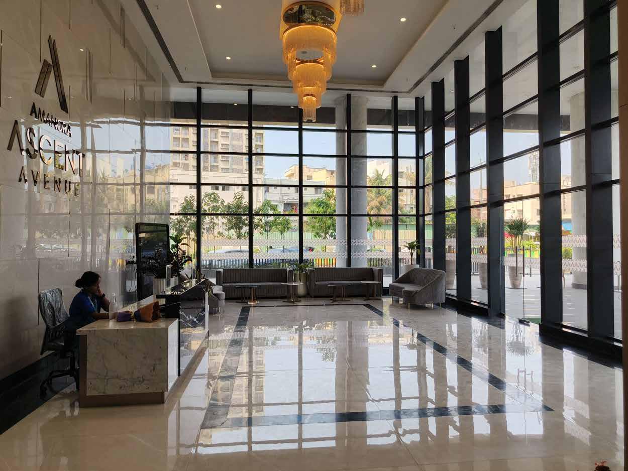 Grand double-height lobby at Ascent Avenue